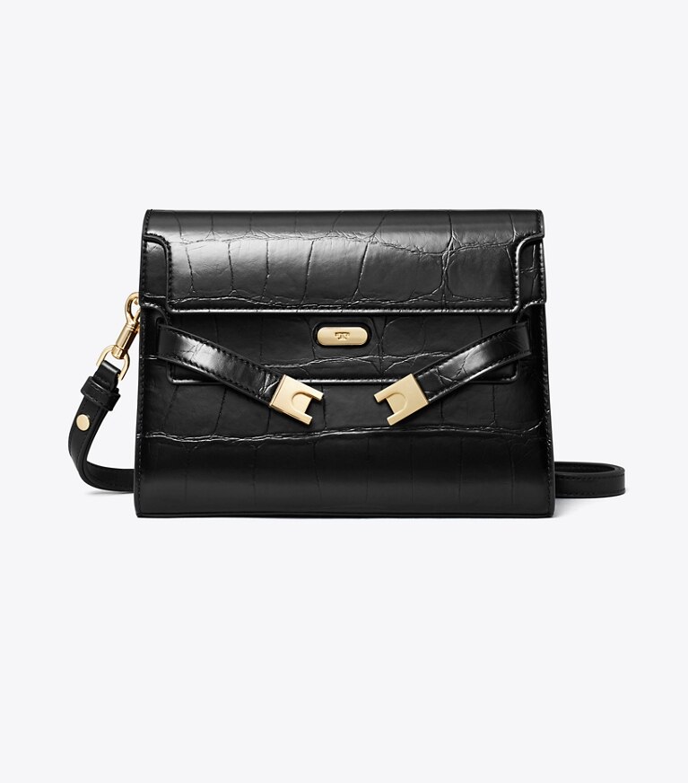 Tory Burch diseñador bolsos de hombro Bolso de hombro Lee Radziwill grabado en relieve de cocodrilo en Black frontal