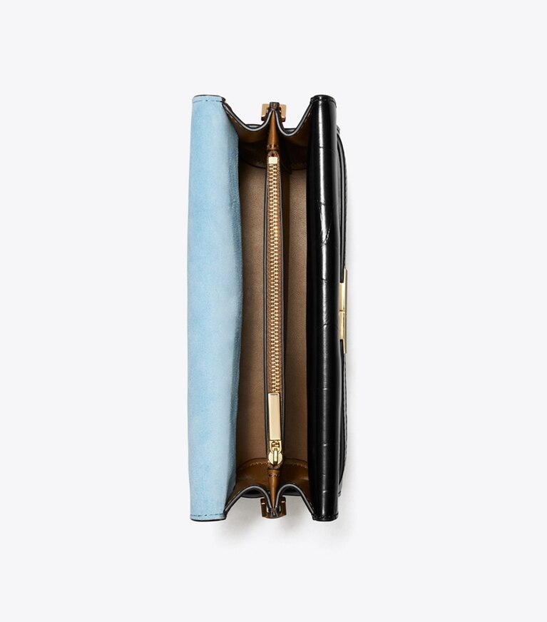 Tory Burch diseñador bolsos de hombro Bolso de hombro Lee Radziwill grabado en relieve de cocodrilo en Black desde arriba