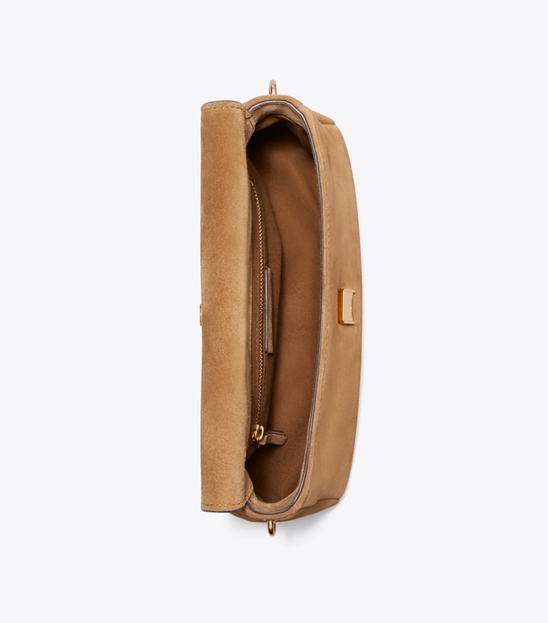 Tory Burch diseñador bolsos de hombro Bolso de hombro pequeño Charlie de gamuza en Toffee vista superior