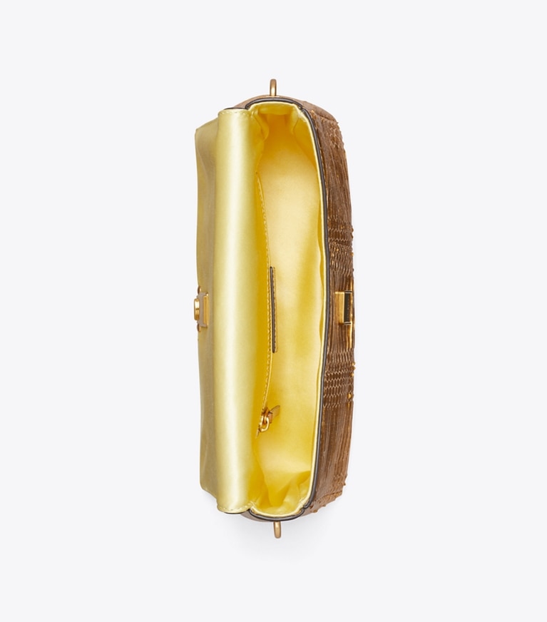 Tory Burch diseñador bolsos de hombro Bolso de hombro pequeño Charlie en piel de serpiente en Gold vista superior