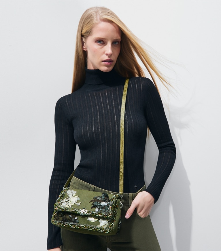 Tory Burch diseñador bolsos de hombro Bolso de hombro pequeño con adornos Charlie en Green accesorio en modelo