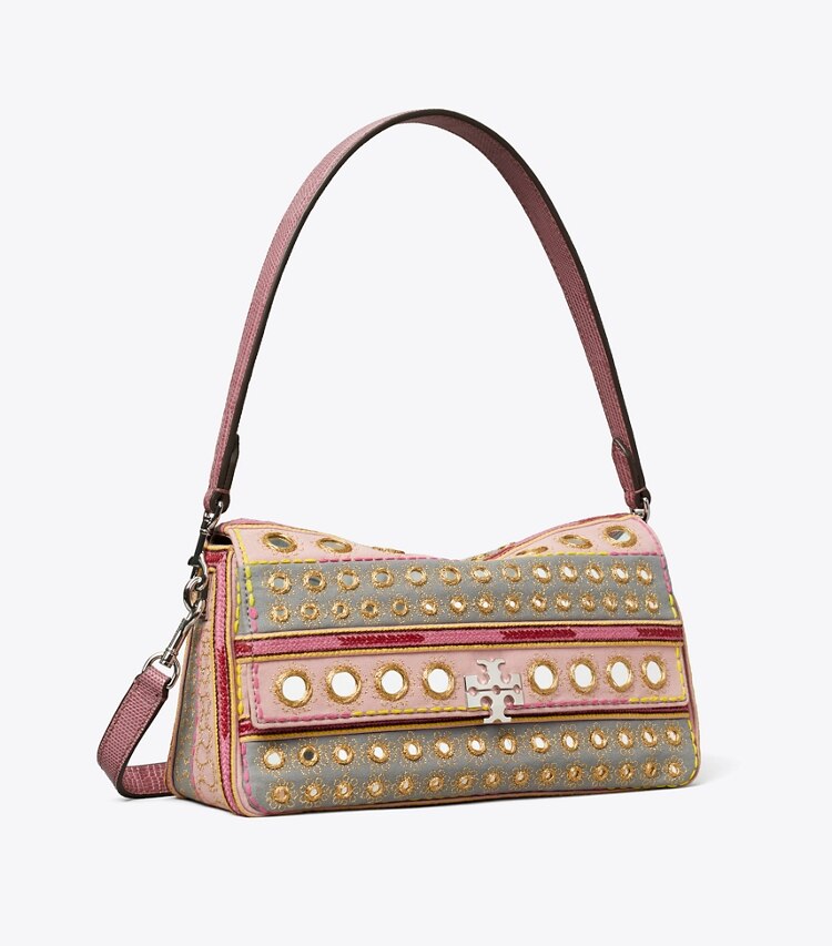 Tory Burch diseñador bolsos de hombro Bolso de hombro pequeño con adornos Charlie en Pink / Gray ángulo