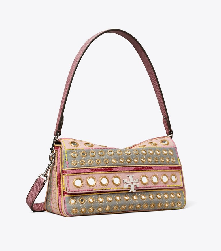 Tory Burch diseñador bolsos de hombro Bolso de hombro pequeño con adornos Charlie en Pink / Gray ángulo