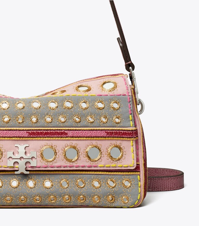 Tory Burch diseñador bolsos de hombro Bolso de hombro pequeño con adornos Charlie en Pink / Gray detalle