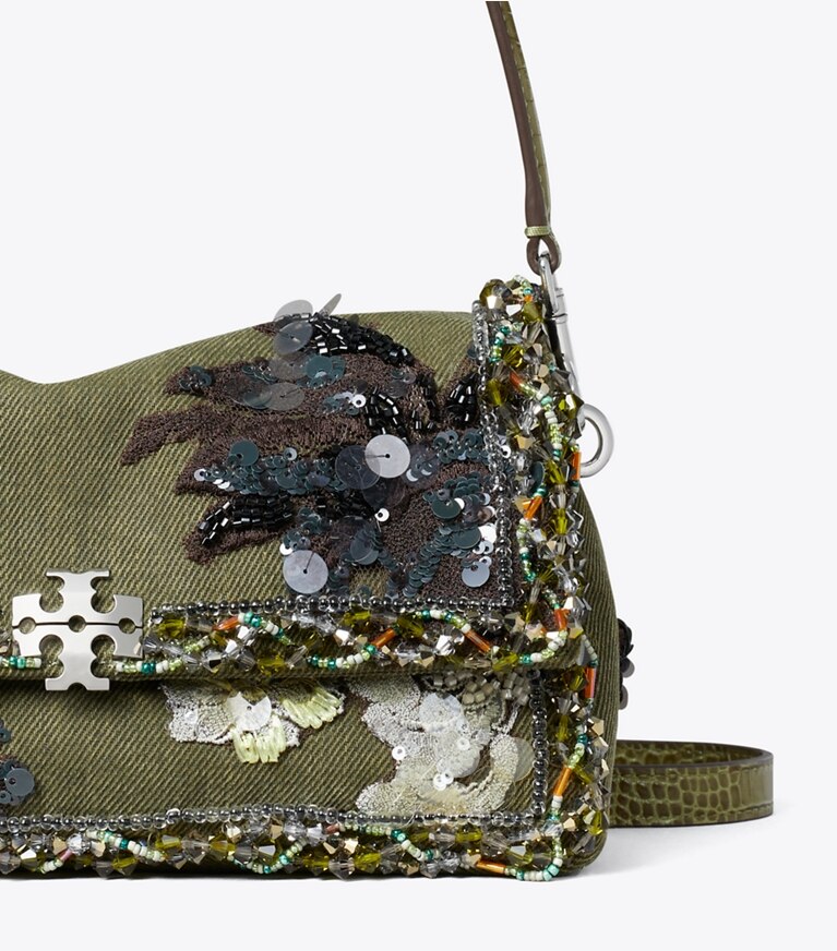 Tory Burch diseñador bolsos de hombro Bolso de hombro pequeño con adornos Charlie en Green detalle