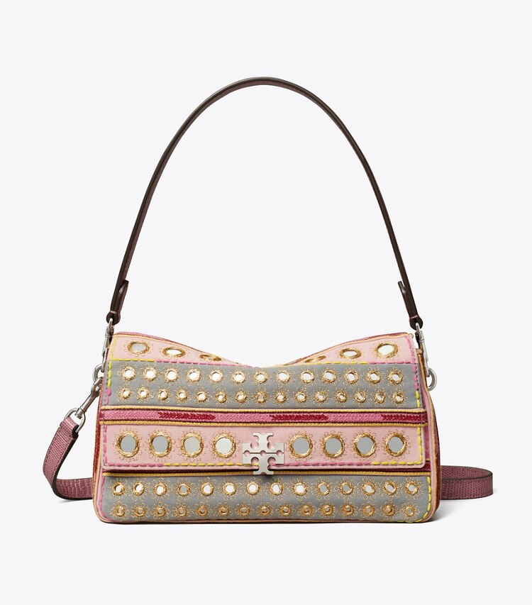 Tory Burch diseñador bolsos de hombro Bolso de hombro pequeño con adornos Charlie en Pink / Gray frente
