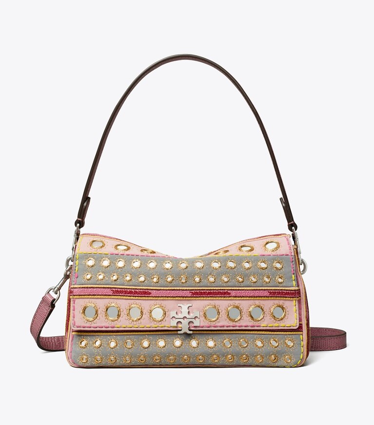 Tory Burch diseñador bolsos de hombro Bolso de hombro pequeño con adornos Charlie en Pink / Gray frente