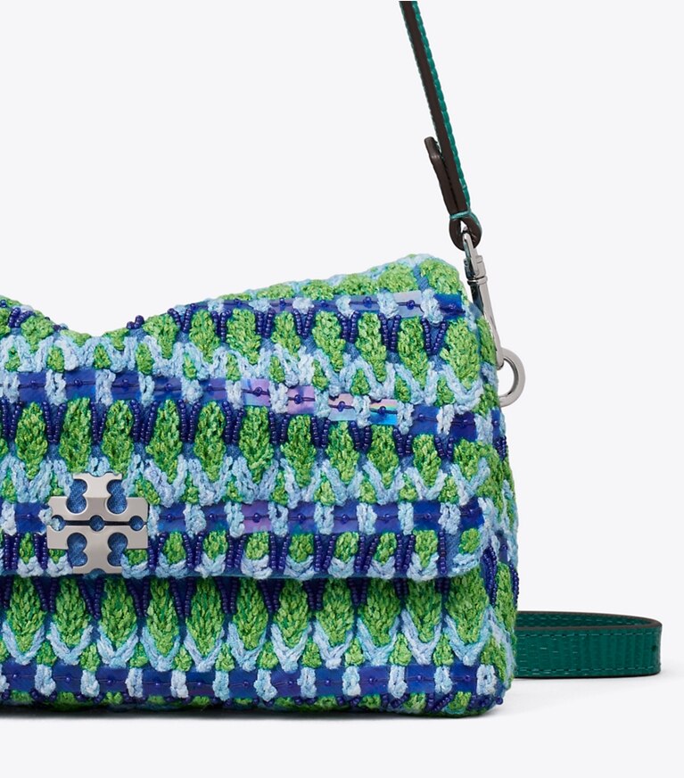 Tory Burch diseñador bolsos de hombro Bolso de hombro pequeño con cuentas Charlie en Blue Multi detalle
