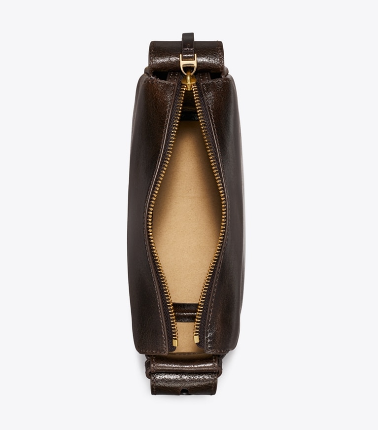 Tory Burch diseñador bolsos de hombro Bolso de hombro pequeño con efecto desgastado Romy en Dark Brown vista superior