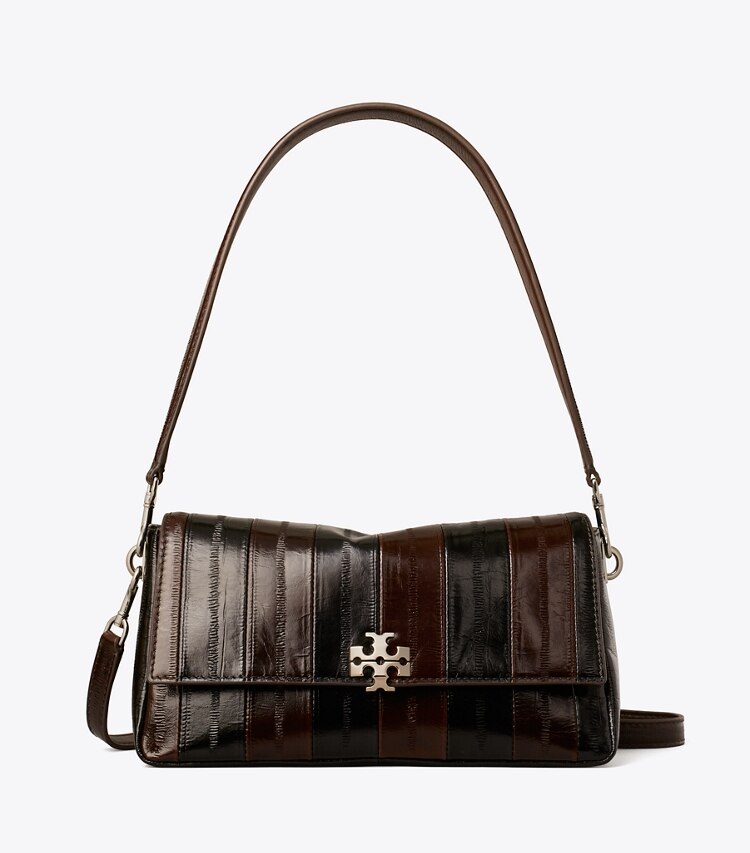 Tory Burch diseñador bolsos de hombro Bolso de hombro pequeño con grabado en relieve de anguila Charlie en Dark Brown Multi frente