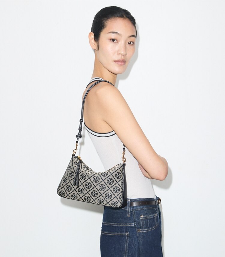 Tory Burch diseñador bolsos de hombro Bolso de hombro pequeño con monograma de T Perry en Tory Navy accesorio en modelo