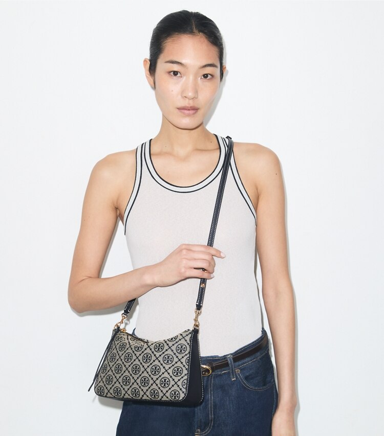 Tory Burch diseñador bolsos de hombro Bolso de hombro pequeño con monograma de T Perry en Tory Navy adicional en modelo