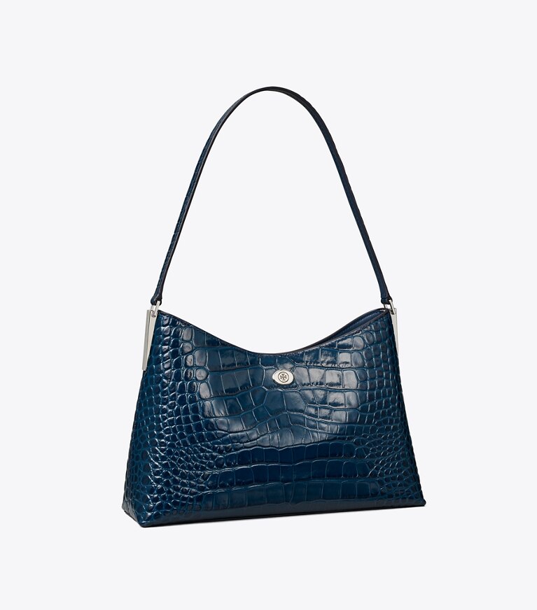 Tory Burch diseñador bolsos de hombro Bolso de hombro pequeño con piel grabada en relieve con efecto de cocodrilo Robinson en Twilight ángulo
