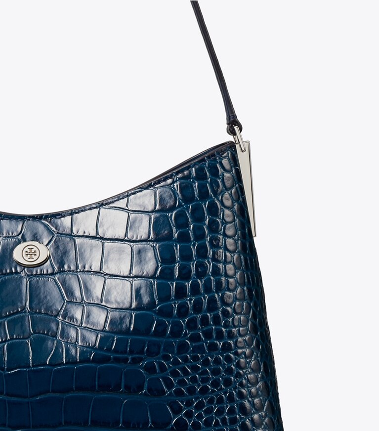 Tory Burch diseñador bolsos de hombro Bolso de hombro pequeño con piel grabada en relieve con efecto de cocodrilo Robinson en Twilight detalle