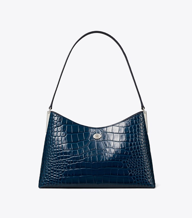 Tory Burch diseñador bolsos de hombro Bolso de hombro pequeño con piel grabada en relieve con efecto de cocodrilo Robinson en Twilight frente