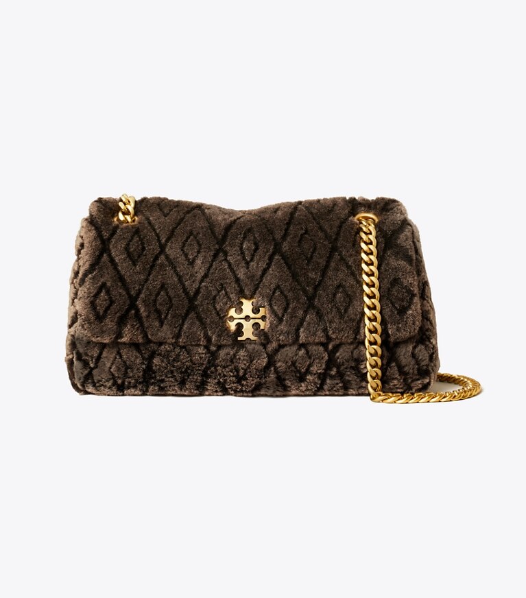 Tory Burch diseñador bolsos de hombro Bolso de hombro pequeño de borreguillo Charlie en Cocoa frente