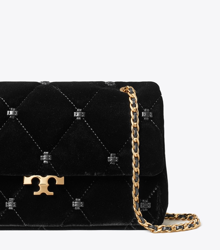 Tory Burch diseñador bolsos de hombro Bolso de hombro pequeño de terciopelo Bunny Knot en Black detalle