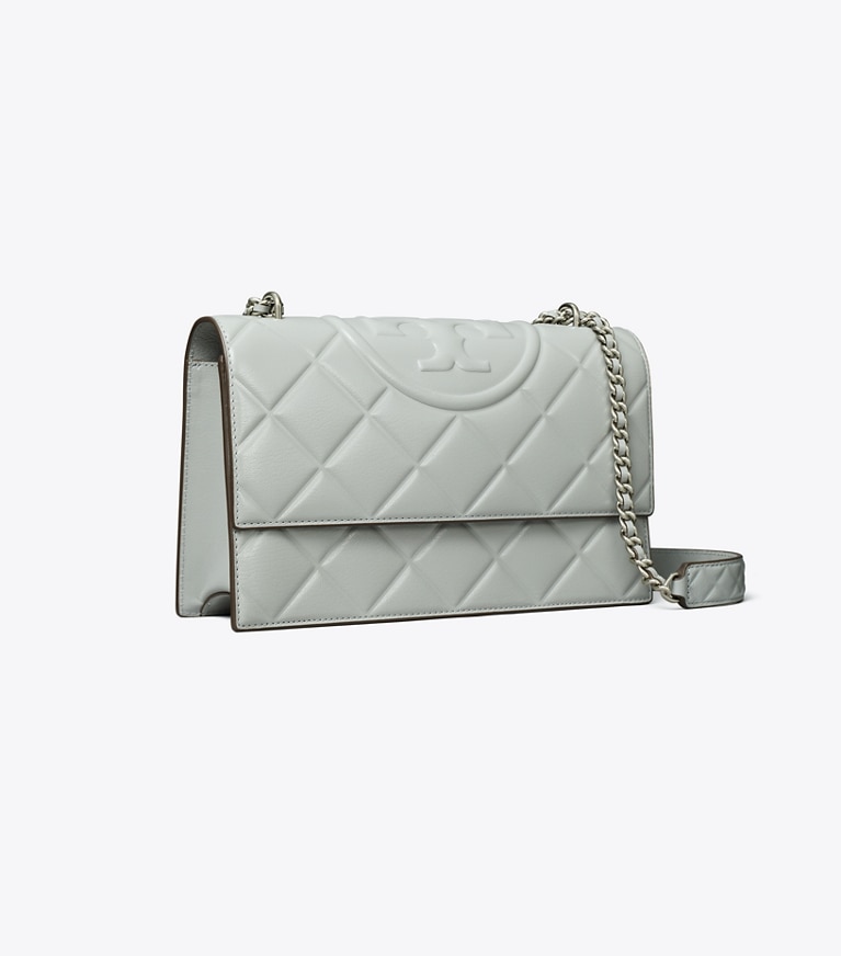 Tory Burch diseñador bolsos de hombro Bolso de hombro pequeño Fleming en Gray ángulo