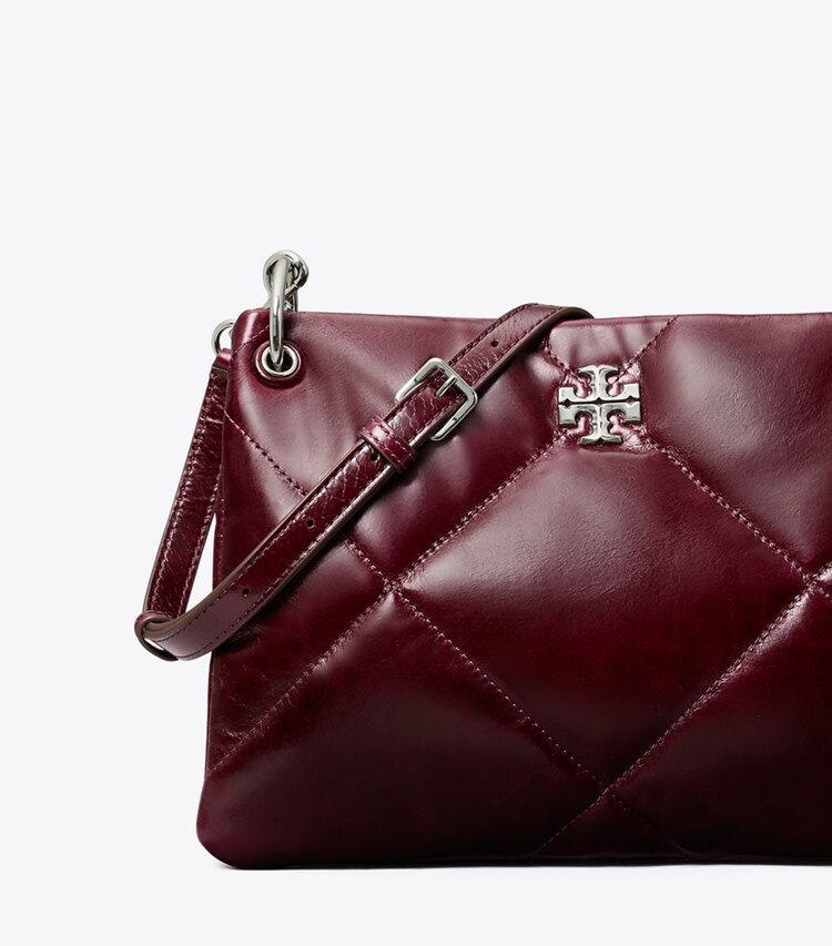 Tory Burch diseñador bolsos de hombro Bolso de hombro pequeño Kira con acolchado en forma de rombos desgastado en Dark Carmine detalle