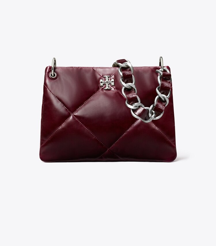 Tory Burch diseñador bolsos de hombro Bolso de hombro pequeño Kira con acolchado en forma de rombos desgastado en Dark Carmine frente