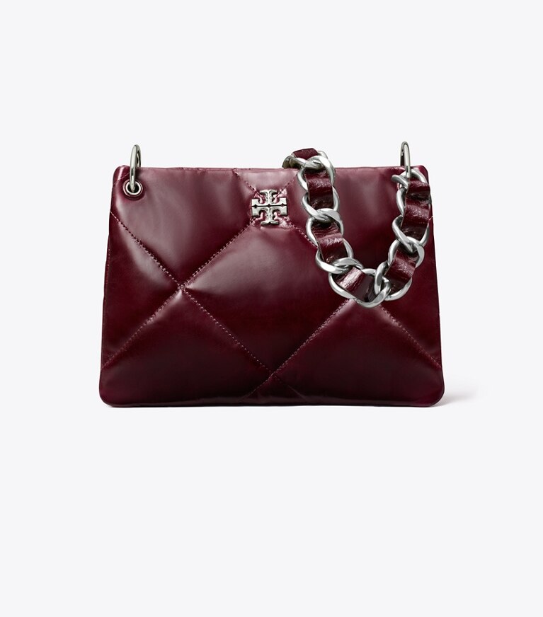 Tory Burch diseñador bolsos de hombro Bolso de hombro pequeño Kira con acolchado en forma de rombos desgastado en Dark Carmine frente