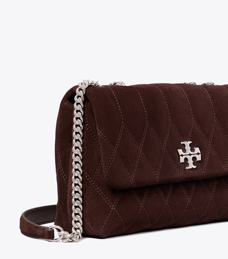 Tory Burch diseñador bolsos de hombro Bolso de hombro pequeño Kira de ante acolchado en Licorice detalle