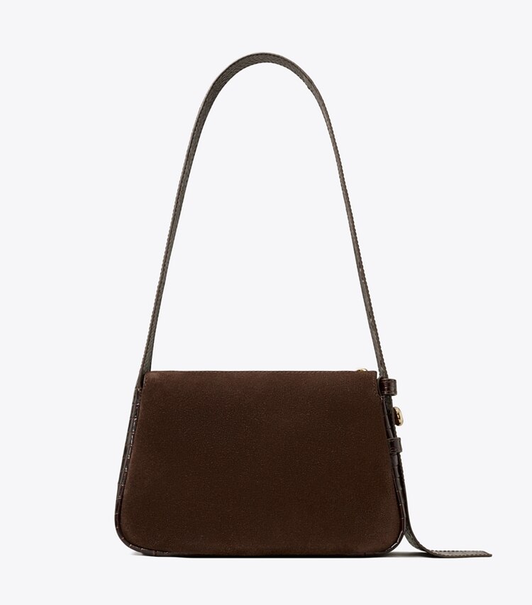 Tory Burch diseñador bolsos de hombro Bolso de hombro pequeño Romy de gamuza en DARK COCOA volver