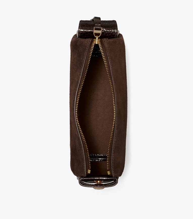 Tory Burch diseñador bolsos de hombro Bolso de hombro pequeño Romy de gamuza en DARK COCOA vista superior