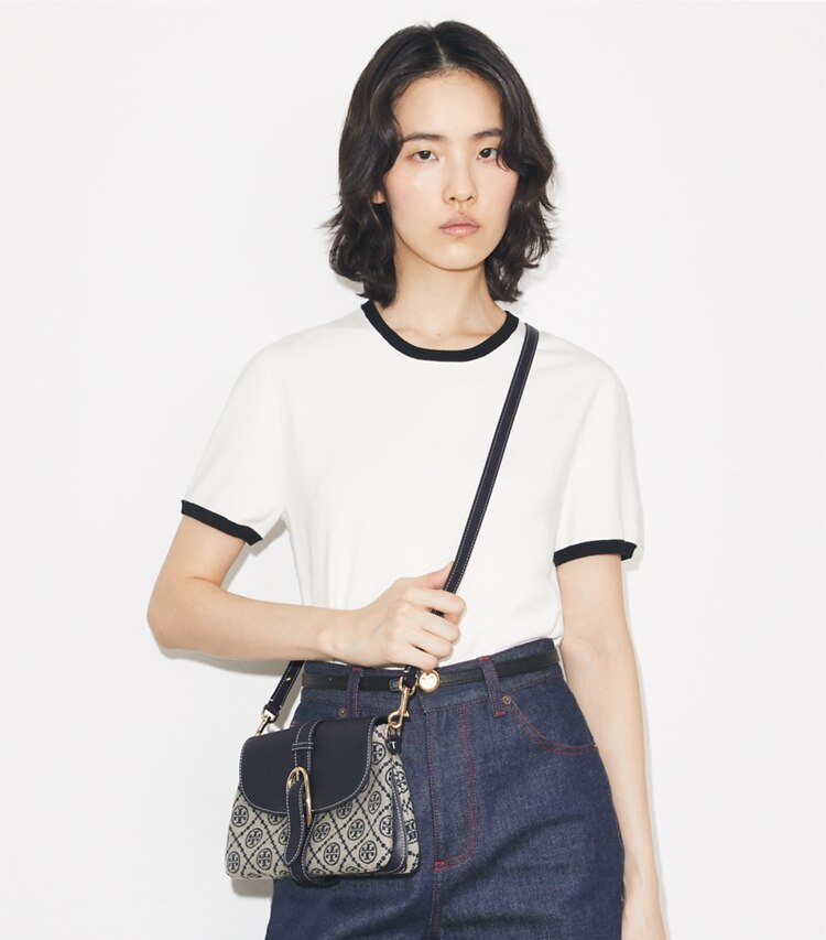 Tory Burch diseñador bolsos de hombro Bolso de hombro pequeño suave con monograma de T en Tory Navy adicional en modelo