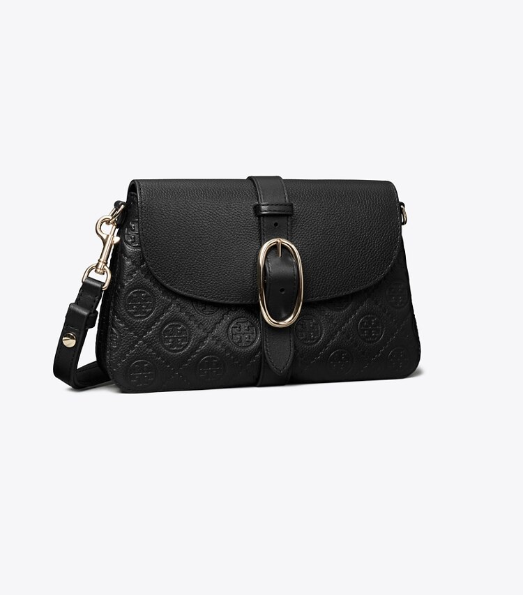 Tory Burch diseñador bolsos de hombro Bolso de hombro pequeño suave de piel graneada con monograma T en BLACK ángulo