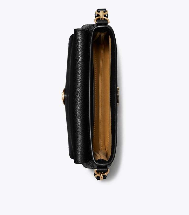 Tory Burch diseñador bolsos de hombro Bolso de hombro pequeño suave de piel graneada con monograma T en BLACK vista superior