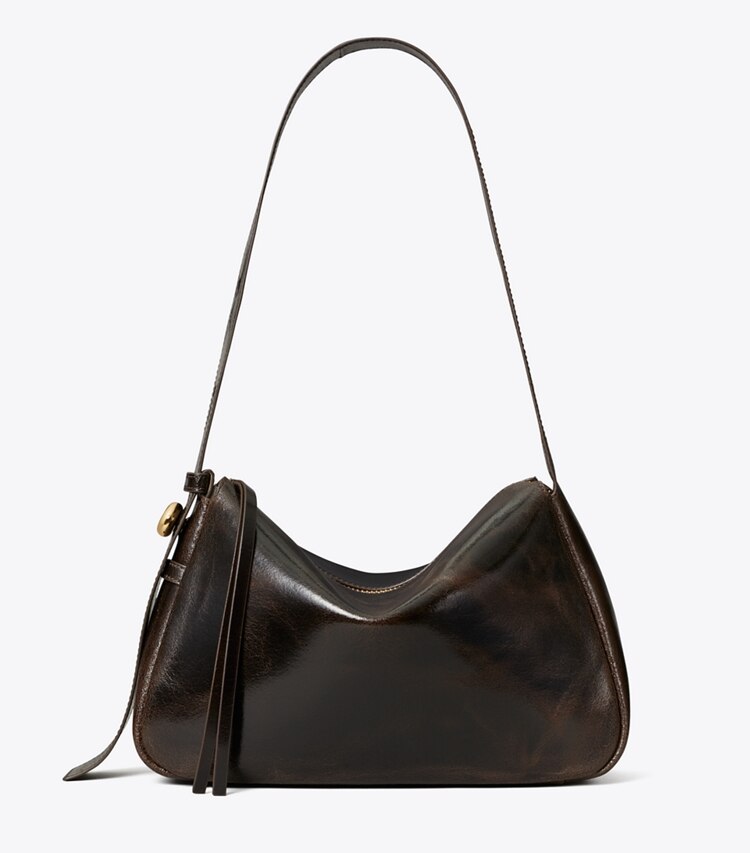 Tory Burch diseñador bolsos de hombro Bolso de hombro Romy efecto desgastado en Dark Brown frente