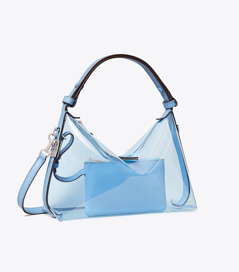 Tory Burch diseñador bolsos de hombro Bolso de hombro transparente Mellow en Pool Blue ángulo