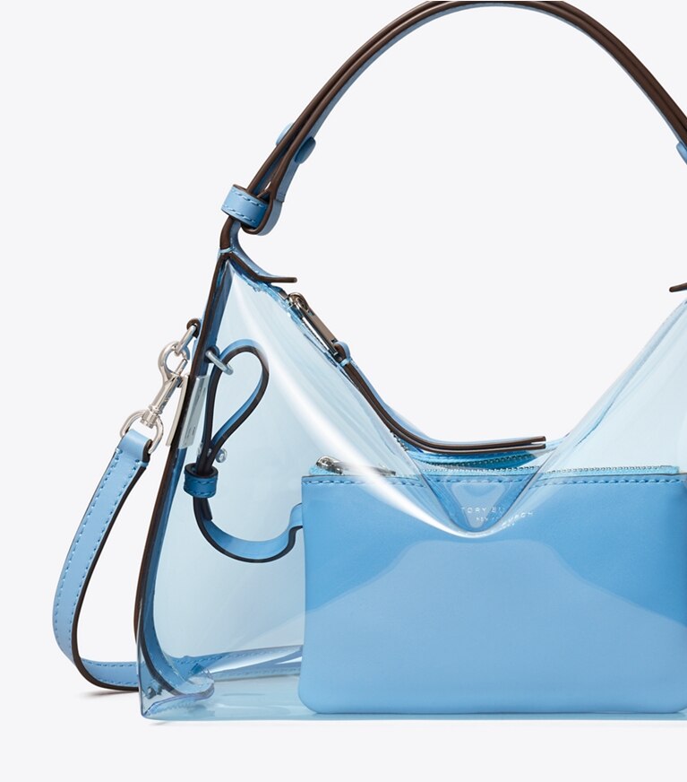 Tory Burch diseñador bolsos de hombro Bolso de hombro transparente Mellow en Pool Blue detalle