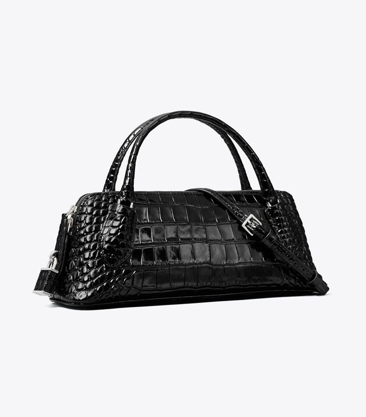Tory Burch diseñador bolsos bandolera Bolso de mano con asa superior en relieve de cocodrilo y cierre en BLACK ángulo