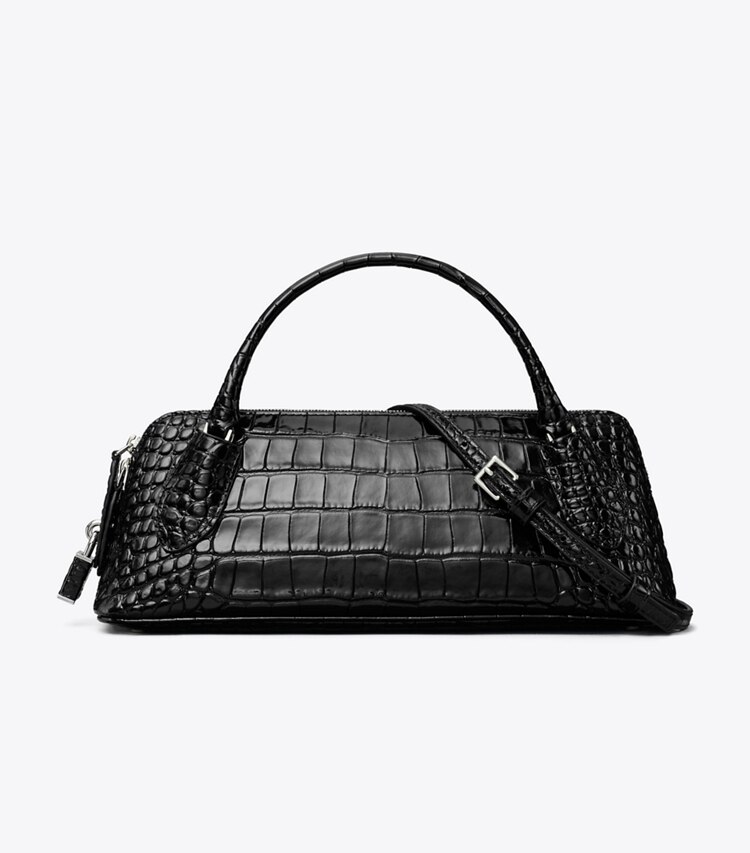 Tory Burch diseñador bolsos bandolera Bolso de mano con asa superior en relieve de cocodrilo y cierre en BLACK frente