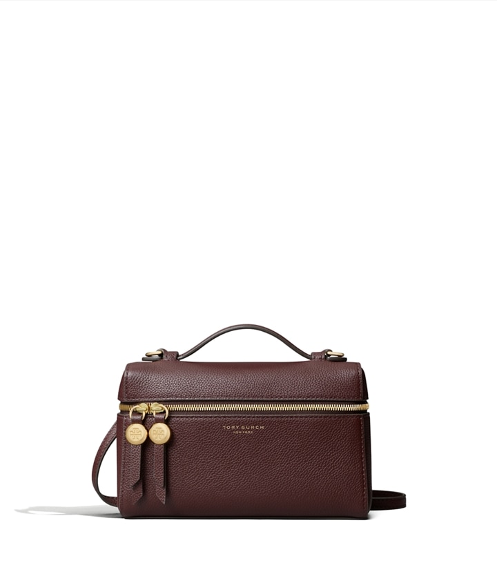 Bolso de mano de cuero compacto con asa superior