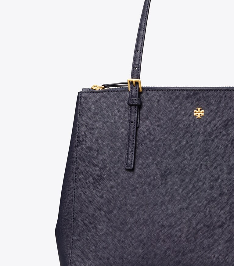 Tory Burch diseñador bolsos tote Bolso de mano de cuero con cremallera doble en Tory Navy detalle