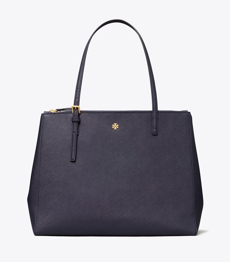 Tory Burch diseñador bolsos tote Bolso de mano de cuero con cremallera doble en Tory Navy frente