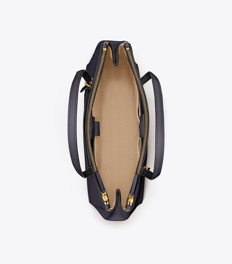 Tory Burch diseñador bolsos tote Bolso de mano de cuero con cremallera doble en Tory Navy vista superior
