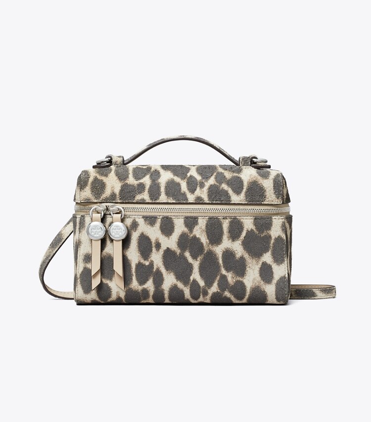 Tory Burch diseñador bolsos bandolera Bolso de mano de gamuza delgado Romy en Cheetah frente