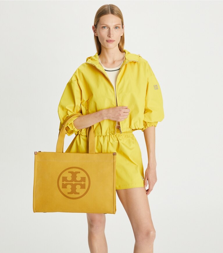 Tory Burch diseñador bolsos tote Bolso de mano de lona Ella en Crown accesorio en modelo