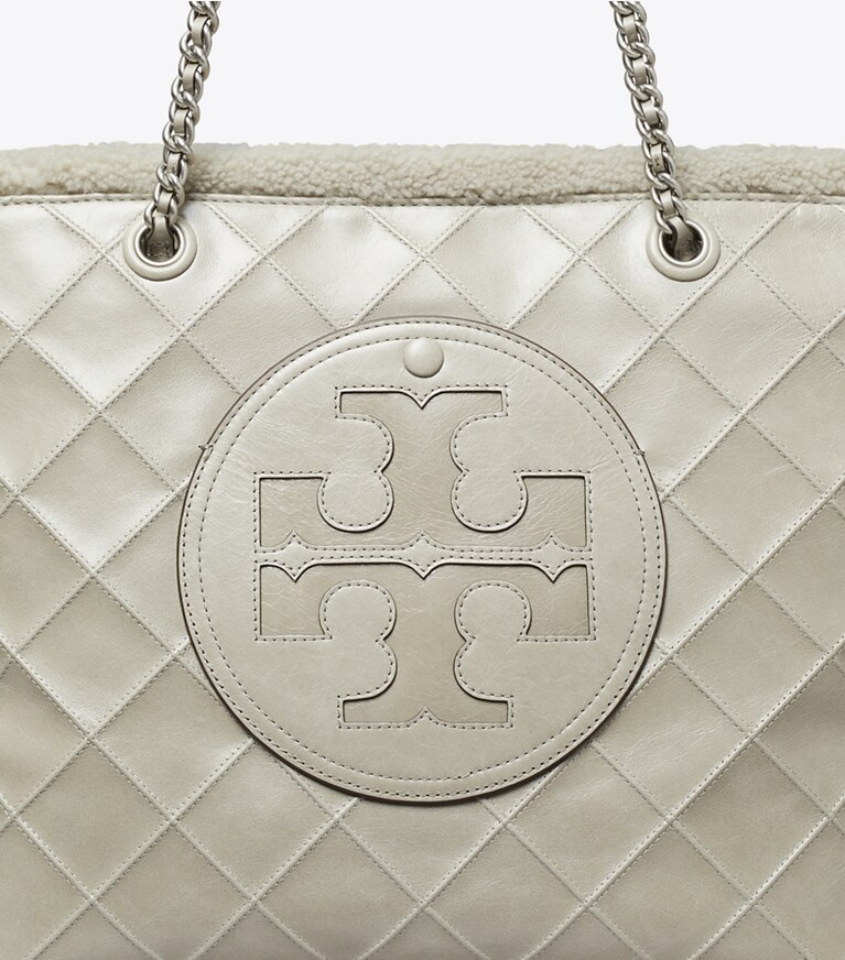 Tory Burch diseñador bolsos tote Bolso de mano Ella de borreguillo con cadena en Cotton Grey detalle