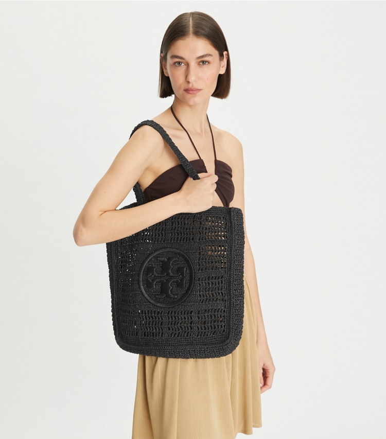 Tory Burch diseñador bolsos tote Bolso de mano Ella de croché hecho a mano en Black accesorio en modelo