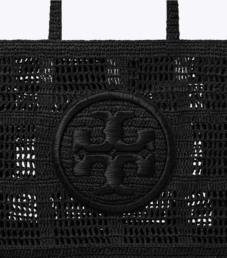 Tory Burch diseñador bolsos tote Bolso de mano grande Ella de croché hecho a mano en Black detalle