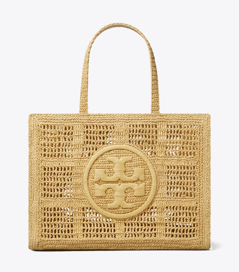 Tory Burch diseñador bolsos tote Bolso de mano grande Ella de croché hecho a mano en Natural frente