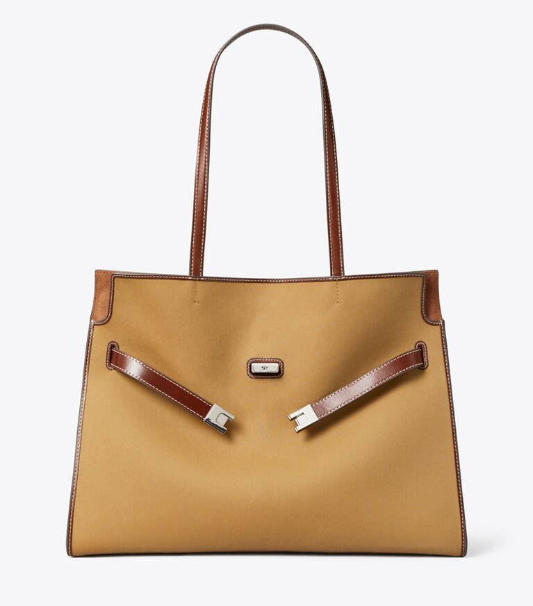 Tory Burch diseñador bolsos tote Bolso de mano Lee Radziwill de lona en Khaki frente