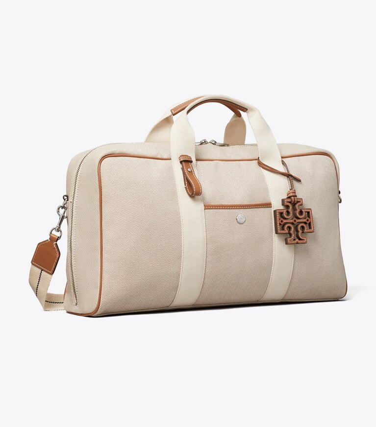 Tory Burch diseñador bolsos tote Bolso de mano Pickleball de lona en dos tonos en Natural / Brown ángulo