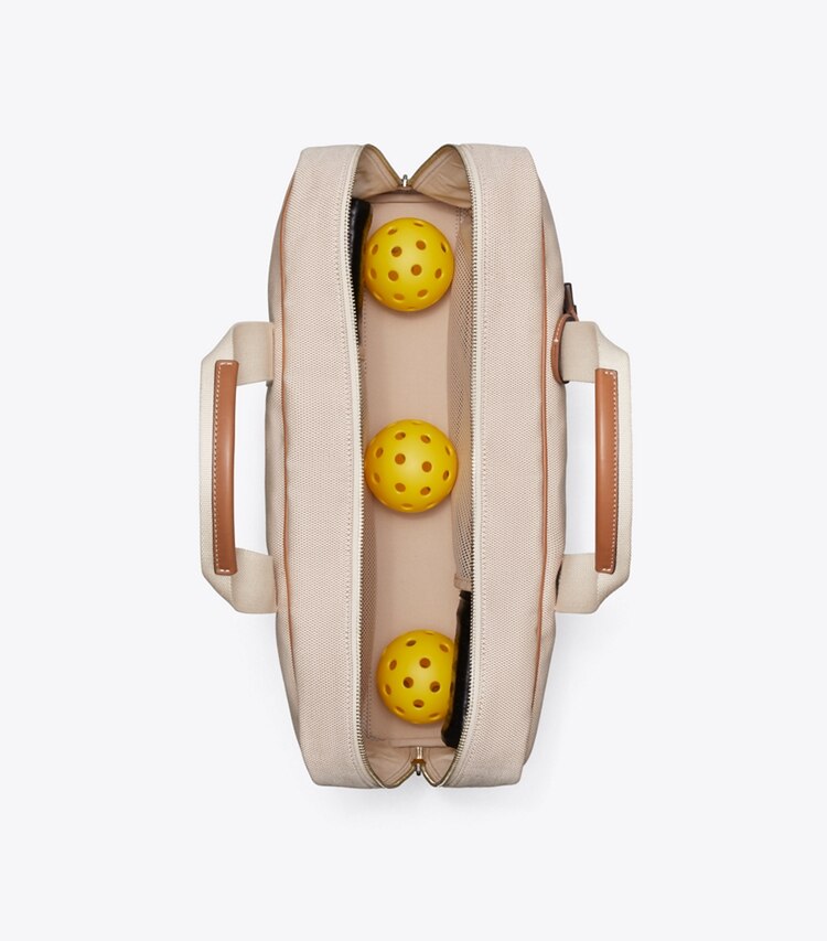Tory Burch diseñador bolsos tote Bolso de mano Pickleball de lona en dos tonos en Natural / Brown vista superior