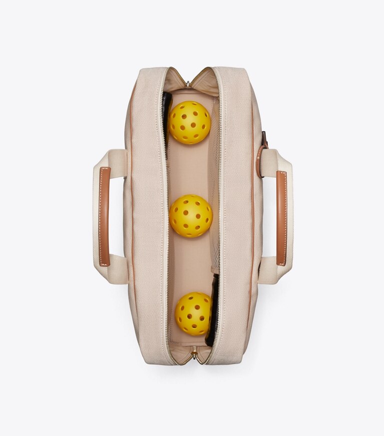 Tory Burch diseñador bolsos tote Bolso de mano Pickleball de lona en dos tonos en Natural / Brown vista superior
